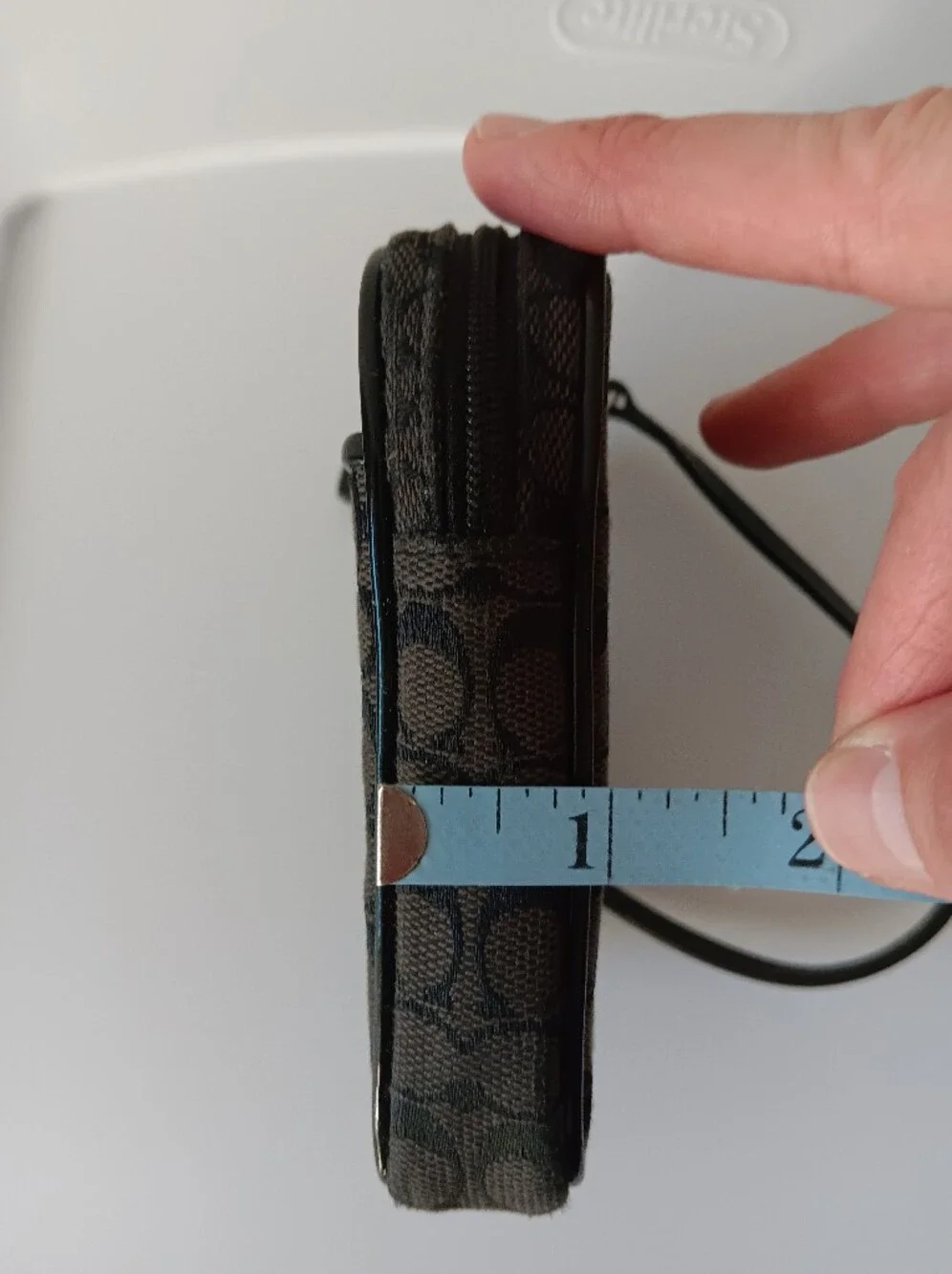 Vintage Coach Signature Canvas Leather Wristlet Phone Case Bag Black Silver